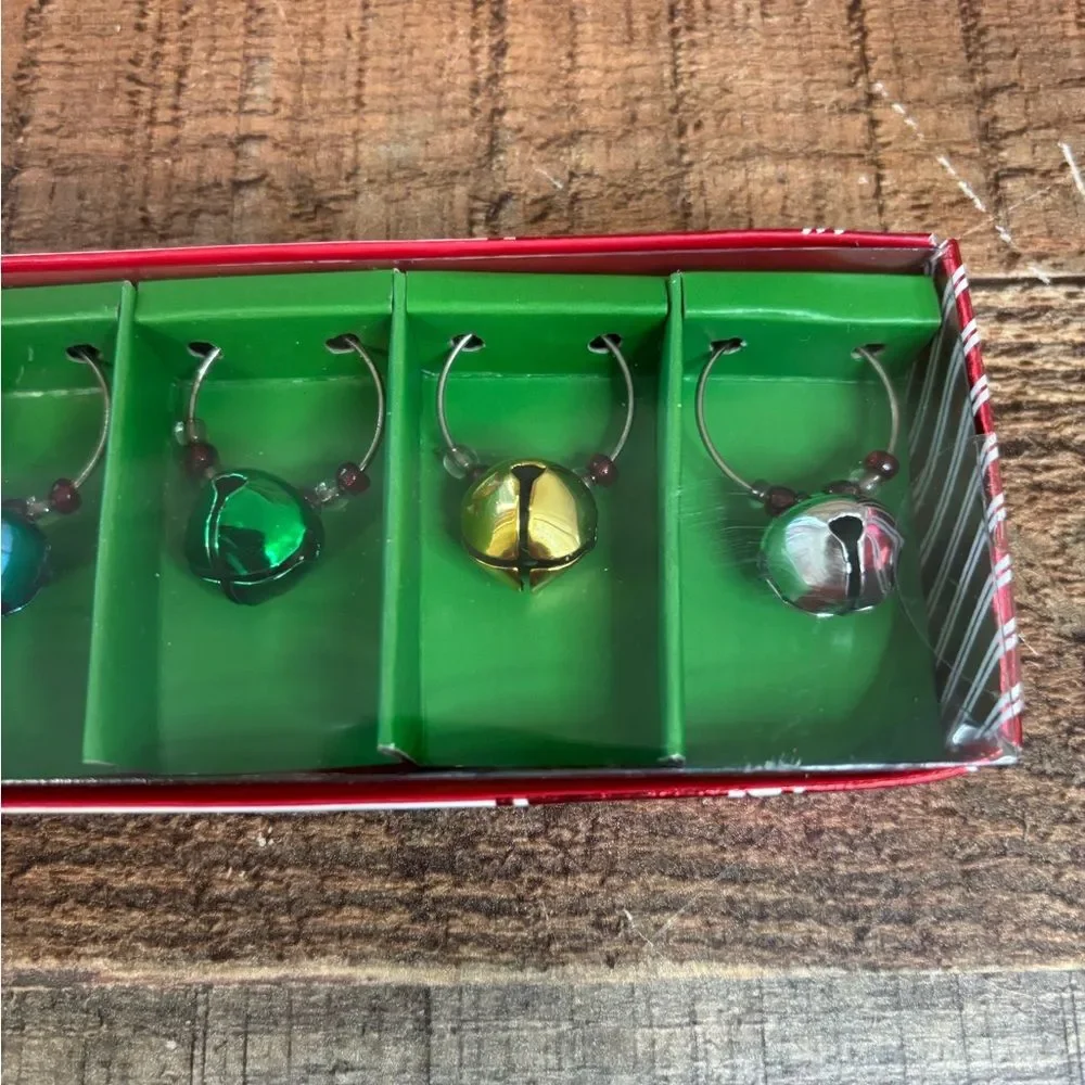 NEW Pier 1 Imports Set 6 Drink Charms Christmas Jingle Bells Holiday Wine Party